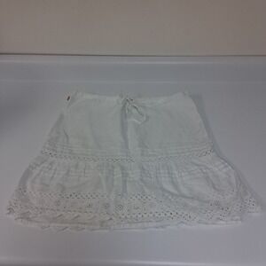 Vintage 2000s Y2K Hollister White Mini Skirt Eyelet Lace Boho Beach Cottagecore‎